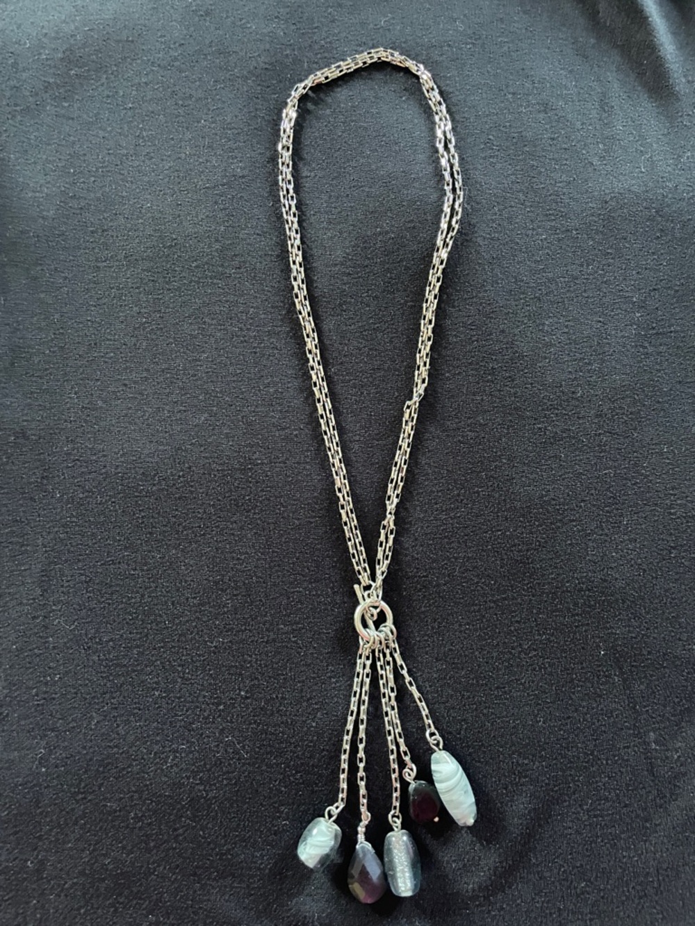 Silpada Silver Necklace with Black and Gray Bead Drops